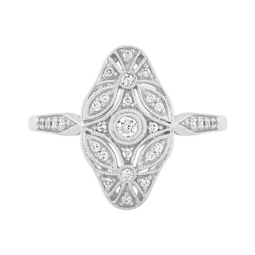 Diani® Vintage Milgrain Bezel Floral Ring - 0.20 Ct. T.w. in 14K White Gold