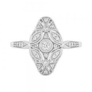Diani® Vintage Milgrain Bezel Floral Ring - 0.20 Ct. T.w. in 14K White Gold