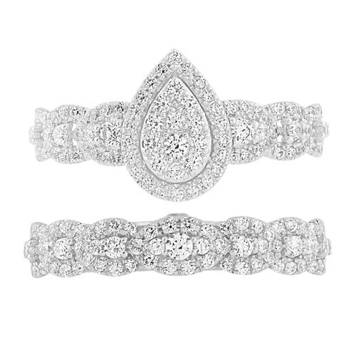Everlasting Love® Pear-shaped Cluster Diamond Bridal Ring Set - 1.25 Ct. T.w. in 14K White Gold
