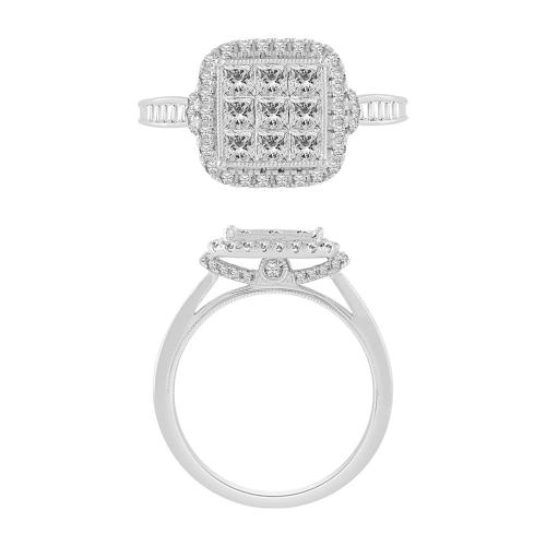 Diani® Princess-cut Cushion Halo Engagement Ring - 1 Ct. T.w. in 14K White Gold
