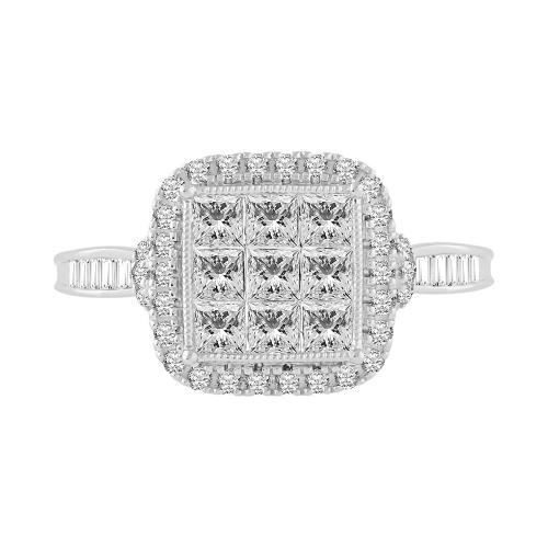 Diani® Princess-cut Cushion Halo Engagement Ring - 1 Ct. T.w. in 14K White Gold
