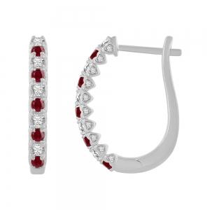 Ruby and Diamond Heart-set Huggie Hoops - 0.50 Ct. T.w. in 14K White Gold