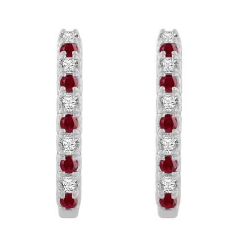Ruby and Diamond Heart-set Huggie Hoops - 0.50 Ct. T.w. in 14K White Gold