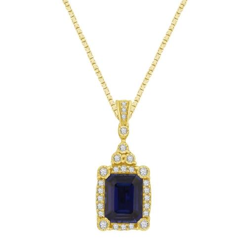 Emerald-cut Sapphire Halo Diamond Pendant - 0.25 Ct. T.w. in 14K Yellow Gold