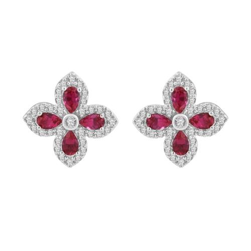 Ruby Clover Diamond Studs - 2.18 Ct. T.w. in 14K White Gold