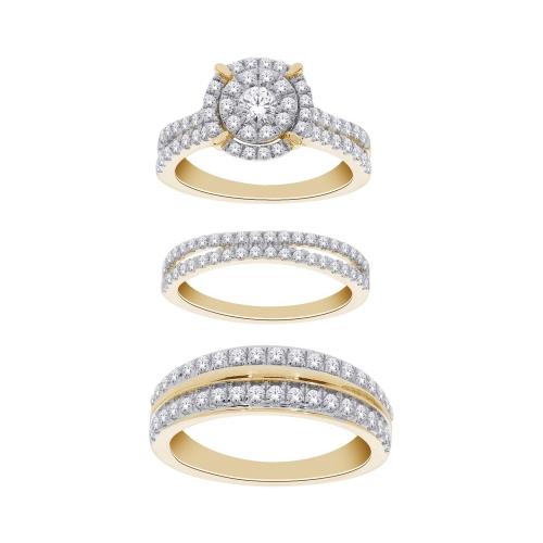 2.2 Ct. T.w. Diamond Trio Bridal Ring Set In 14Kt Yellow Gold
