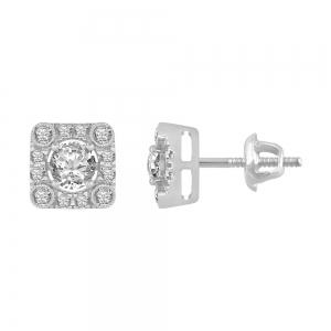 Novello Lab-grown Diamonds Square Halo Cushion Screw Studs 1.35 Ct. T.w. in 14K White Gold