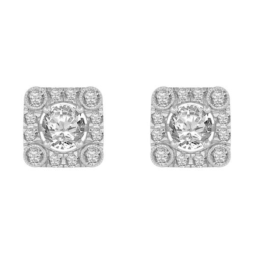 Novello Lab-grown Diamonds Square Halo Cushion Screw Studs 1.35 Ct. T.w. in 14K White Gold