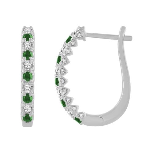 Emerald and Diamond Heart-set Huggie Hoops - 0.60 Ct. T.w. in 14K White Gold