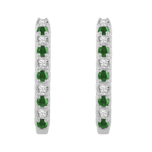 Emerald and Diamond Heart-set Huggie Hoops - 0.60 Ct. T.w. in 14K White Gold