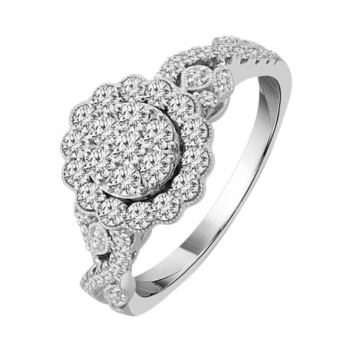 Everlasting Love® Floral Cluster with Swirl Accents Diamond Ring - 0.75 Ct. T.w. in 14K White Gold