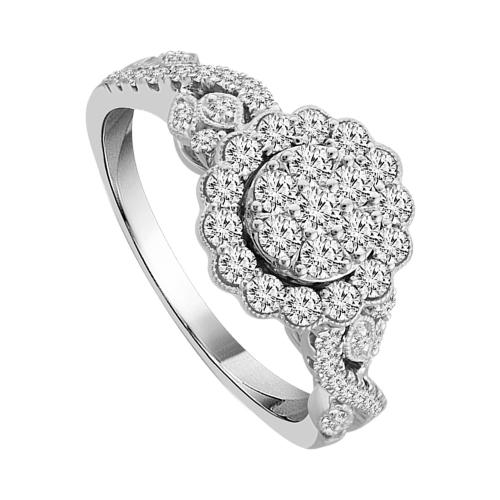 Everlasting Love® Floral Cluster with Swirl Accents Diamond Ring - 0.75 Ct. T.w. in 14K White Gold