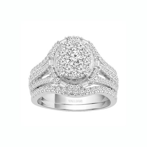 Everlasting Love® Round and Baguette Halo Diamond Bridal Ring Set - 1.50 Ct. T.w. in 14K White Gold