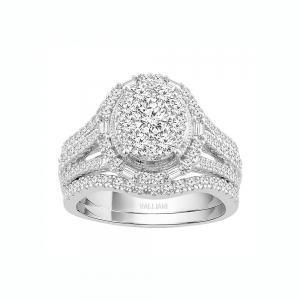 Everlasting Love® Round and Baguette Halo Diamond Bridal Ring Set - 1.50 Ct. T.w. in 14K White Gold