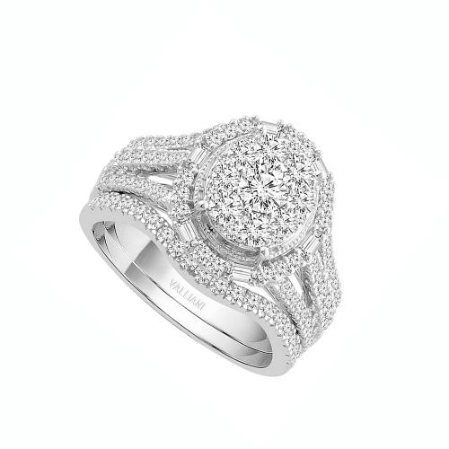 Everlasting Love® Round and Baguette Halo Diamond Bridal Ring Set - 1.50 Ct. T.w. in 14K White Gold