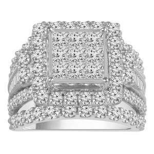 Everlasting Love® 5-row Square Cluster with Halo Diamond Engagement Ring - 4 Ct. T.w. in 14K White Gold