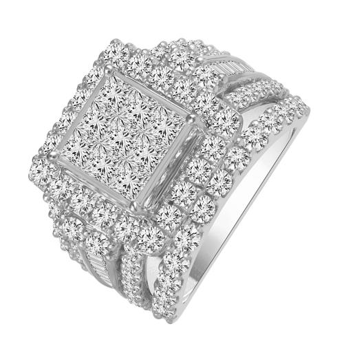 Everlasting Love® 5-row Square Cluster with Halo Diamond Engagement Ring - 4 Ct. T.w. in 14K White Gold