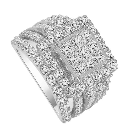 Everlasting Love® 5-row Square Cluster with Halo Diamond Engagement Ring - 4 Ct. T.w. in 14K White Gold