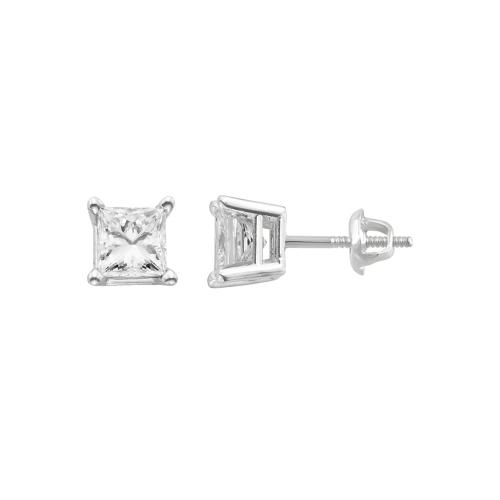 Ultimate Value® Princess-cut Solitaire Diamond Screw Studs - 0.25 Ct. T.w. in 14K White Gold