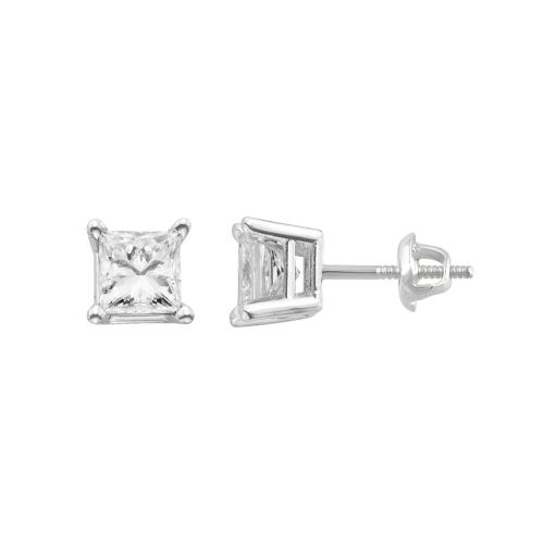 Ultimate Value® Princess-cut Solitaire Diamond Screw Studs - 0.33 Ct. T.w. in 14K White Gold