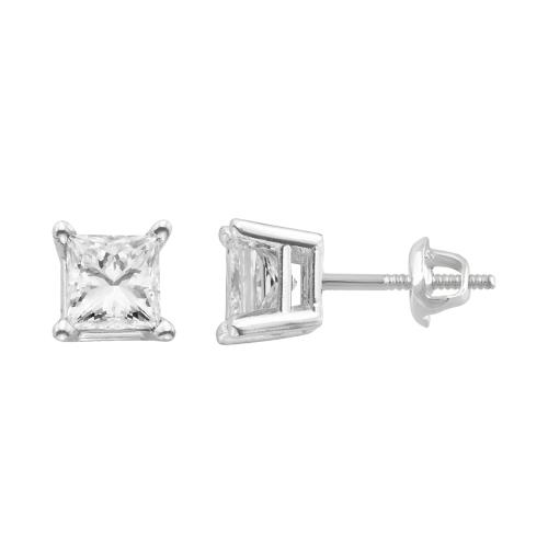 Ultimate Value® Princess-cut Solitaire Diamond Screw Studs - 0.75 Ct. T.w. in 14K White Gold