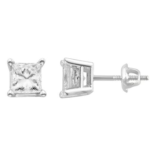Ultimate Value® Princess-cut Solitaire Diamond Screw Studs - 1 Ct. T.w. in 14K White Gold