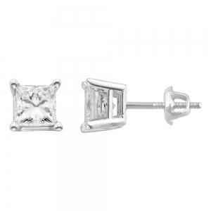 Ultimate Value® Princess-cut Solitaire Diamond Screw Studs - 1 Ct. T.w. in 14K White Gold