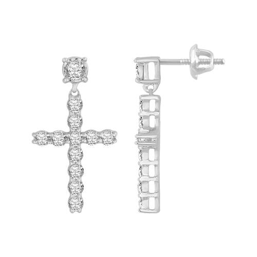 1/2 Ct. T.w. Diamond Cross Earrings In 14Kt White Gold