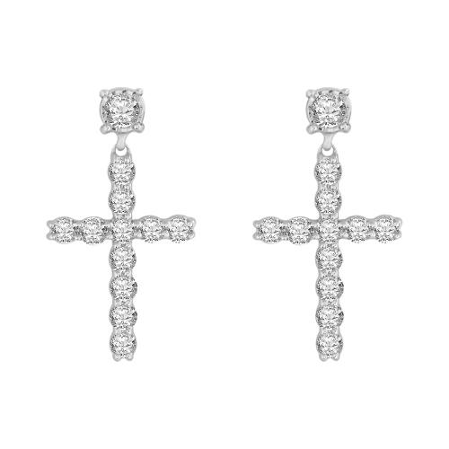 1/2 Ct. T.w. Diamond Cross Earrings In 14Kt White Gold