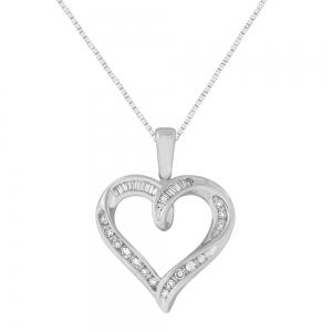 0.15 CT. T.W.  Baguette Heart Diamond Pendant In 14K Gold