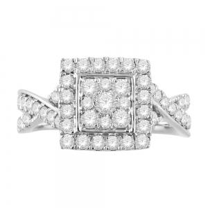 Ultimate Value® Composite Square Double Halo with Twisted Split Shank Diamond Ring - 1 Ct. T.w. in 10K White Gold