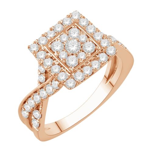 Ultimate Value® Composite Square Double Halo with Twisted Split Shank Diamond Ring - 1 Ct. T.w. in 10K Rose Gold
