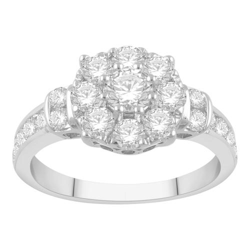 Diani® Cluster and Channel-set Engagement Ring - 1.50 Ct. T.w. in 14K White Gold