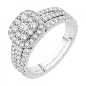 Diani® 3-row Cluster Cushion Halo Bridal Ring - 1 Ct. T.w. in 14K White Gold