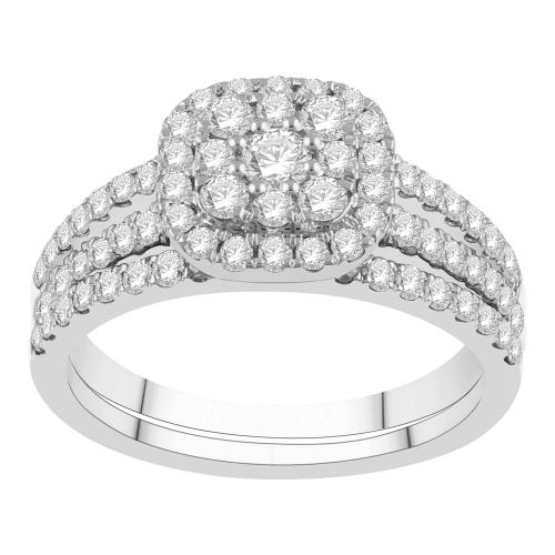 Diani® 3-row Cluster Cushion Halo Bridal Ring - 1 Ct. T.w. in 14K White Gold