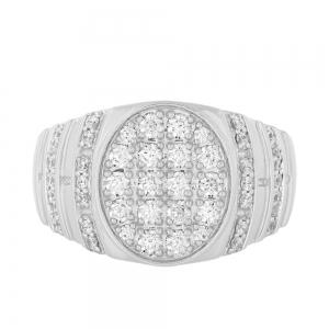 1 Ct. T.w. Diamond Oval-shaped Hip Hop Rapper Men Fashion Ring In 14Kt White Gold