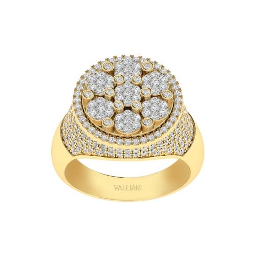 2 Ct. T.w. Diamond Cluster Round Hip Hop Rapper Men Fashion Ring In 14Kt Yellow Gold