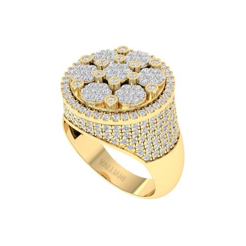 2 Ct. T.w. Diamond Cluster Round Hip Hop Rapper Men Fashion Ring In 14Kt Yellow Gold