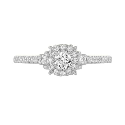 Novello Lab-grown Diamonds Round-Cut Diamond Halo with Pave Band Ring 0.40 Ct. T.w. in 14K White Gold