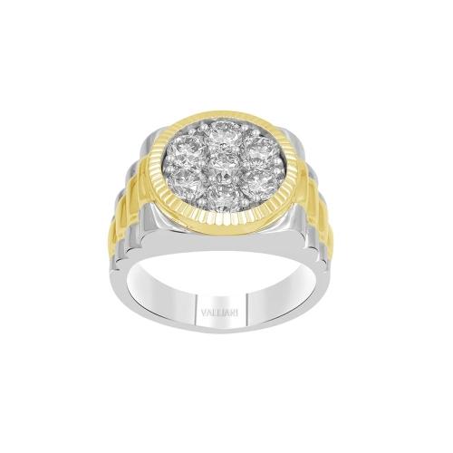 2 Ct. T.w. Diamond Cluster Satin Finish Men Fashion Ring In 14Kt White Yellow Gold