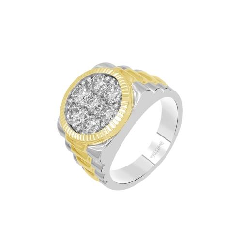 2 Ct. T.w. Diamond Cluster Satin Finish Men Fashion Ring In 14Kt White Yellow Gold