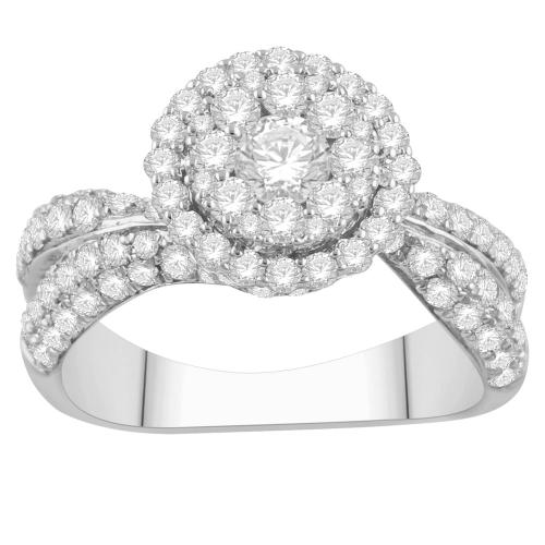 Diani® 3-row Round Double Halo Bridal Ring - 1.50 Ct. T.w. in 14K White Gold
