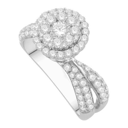 Diani® 3-row Round Double Halo Bridal Ring - 1.50 Ct. T.w. in 14K White Gold