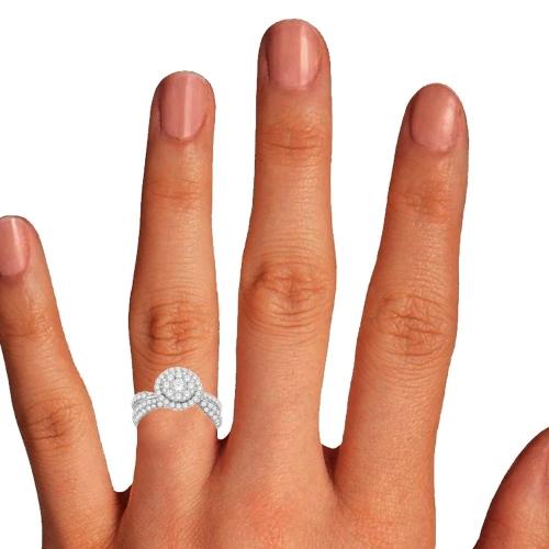 Diani® 3-row Round Double Halo Bridal Ring - 1.50 Ct. T.w. in 14K White Gold