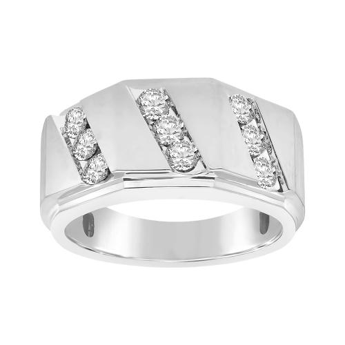 Ovani® Diamonds Round Triple Grooved Men's Wedding Band 1 Ct. T.w. in 18K White Gold