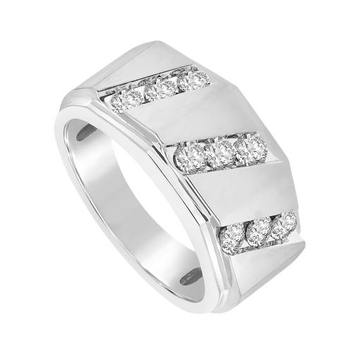 Ovani® Diamonds Round Triple Grooved Men's Wedding Band 1 Ct. T.w. in 18K White Gold