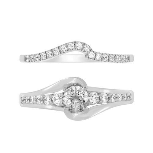 Diani® Solitaire with Curved Bridal Ring Set - 0.76 Ct. T.w. in 14K White Gold