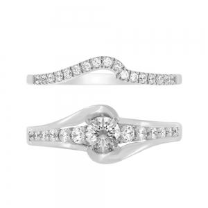 Diani® Solitaire with Curved Bridal Ring Set - 0.76 Ct. T.w. in 14K White Gold