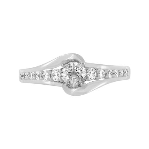 Diani® Solitaire with Curved Bridal Ring Set - 0.76 Ct. T.w. in 14K White Gold