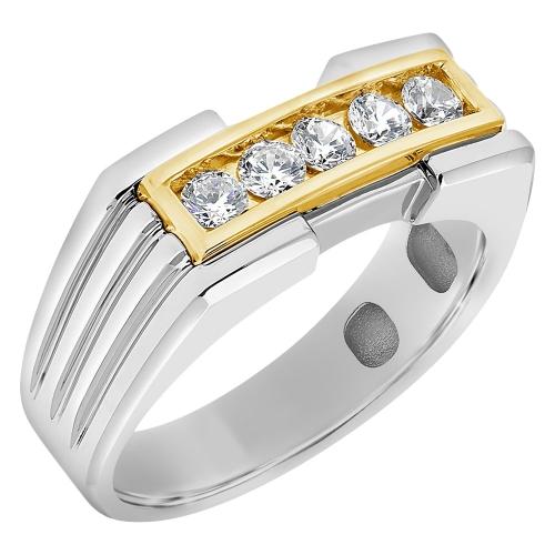 1/2 Ct. T.w. 5-stone Men Engagement Ring In 14Kt White Yellow Gold